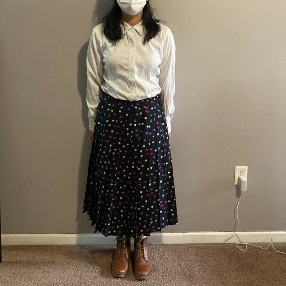 Vintage Burberrys Women's Skirt Lined Pleats Navy Floral Size IT46  US10?  A04 - Picture 1 of 6